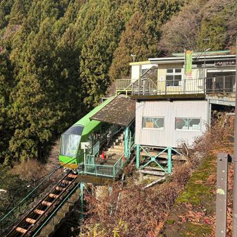 始発のケーブルカー（9時）で来るみんなを待つ。