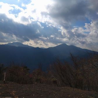 右が金時山で、左奥が箱根山。