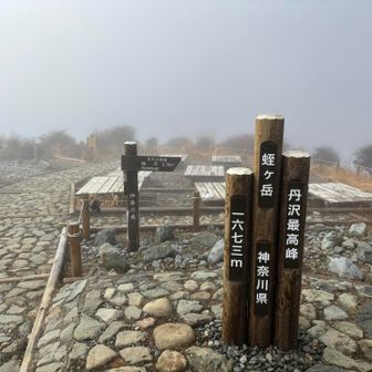 蛭ヶ岳山頂、2日間とも眺望なく風が強い