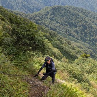 当日草刈り機持って迂回路通って行くので迂回路から向かいます。
こちらを見上げるひろき