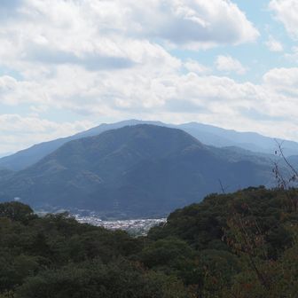 二上山の後ろに葛城山右金剛山