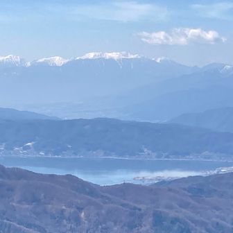 諏訪湖の奥に中央アルプス