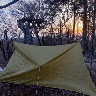 ツェルト
久々登場の、この「ファイントラック　ツェルトIIロング」はツェルトの中では名品です

重量は本体３８０ｇですがペグが１０本、張り綱６本必要なので総重量は５００ｇ程でしょうか

長さ　２２０ｃｍ
幅　　１００ｃｍ
値段は現在高くなって３万円程します

ポールは普段使っている２本を支柱にします

日本海（親不知）から白馬岳の栂海新道を歩いた時には白馬岳で使用しました

数々の四国藪山縦走での相棒として活躍してくれました

直近では２０１７年余木崎から引田・県境岬まで香川県境歩き５泊６日で使用しています