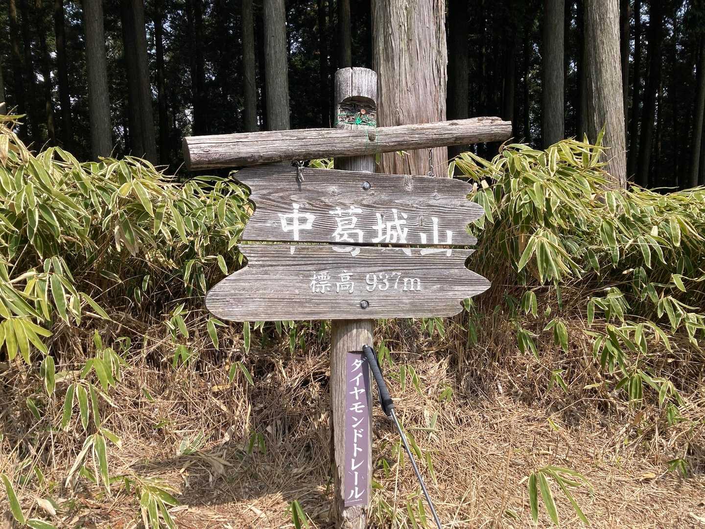 中葛城山山頂
近くに三角点があるらしい
ヘトヘトで見に行く元気ない
パンランチ
ここの景色も霞んでる