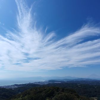 相模湾と右に富士山