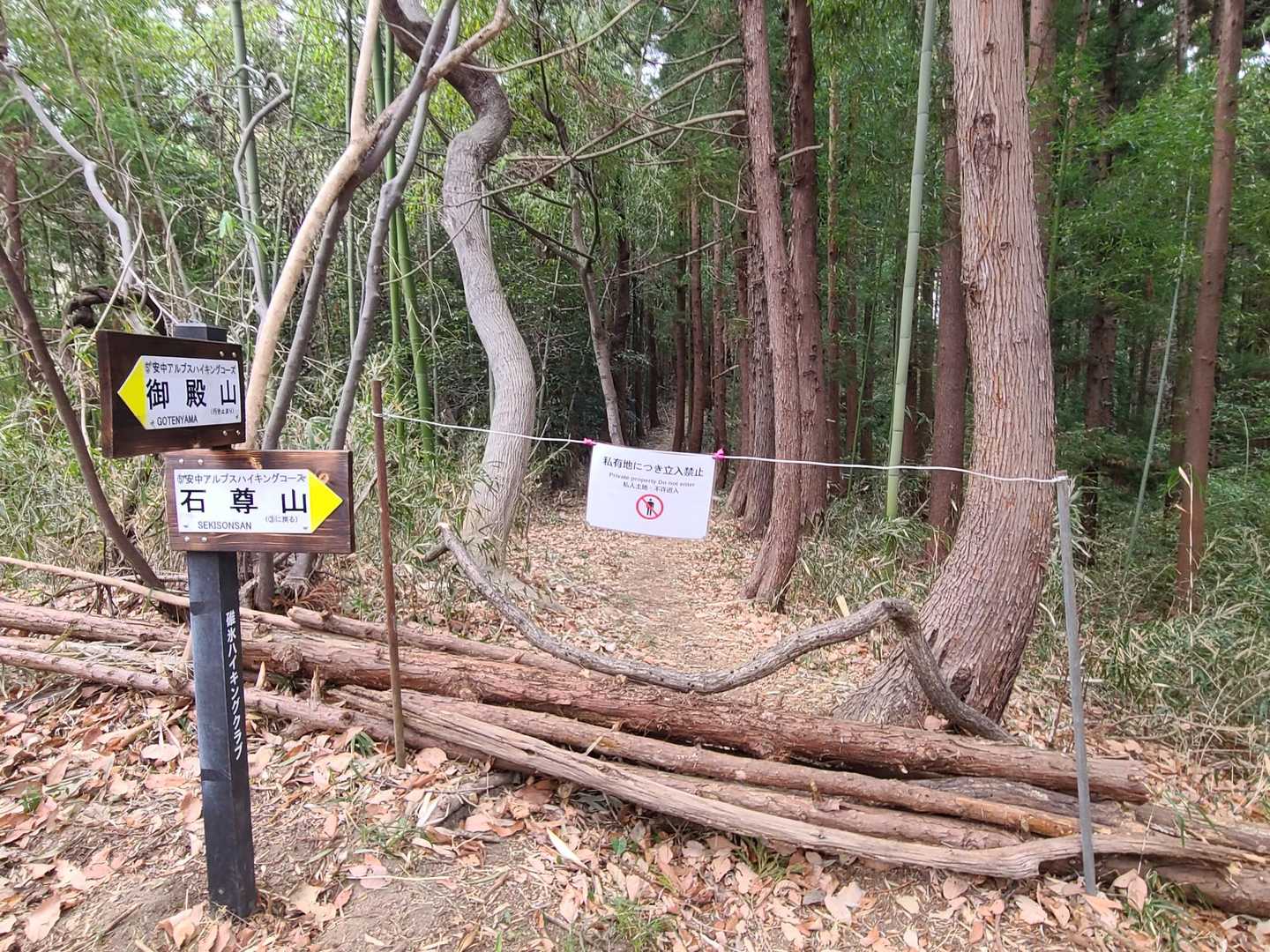 立ち入り禁止の為分岐まで戻り石尊山へ(軌跡を見ると以前はここから行けたようだ)