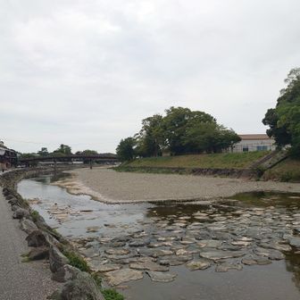 おかげ横丁の横を流れる五十鈴川。