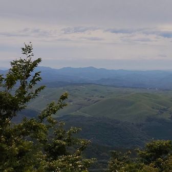 南東側　
秋吉台の奥に、禅定寺山⛰️、平原岳⛰️