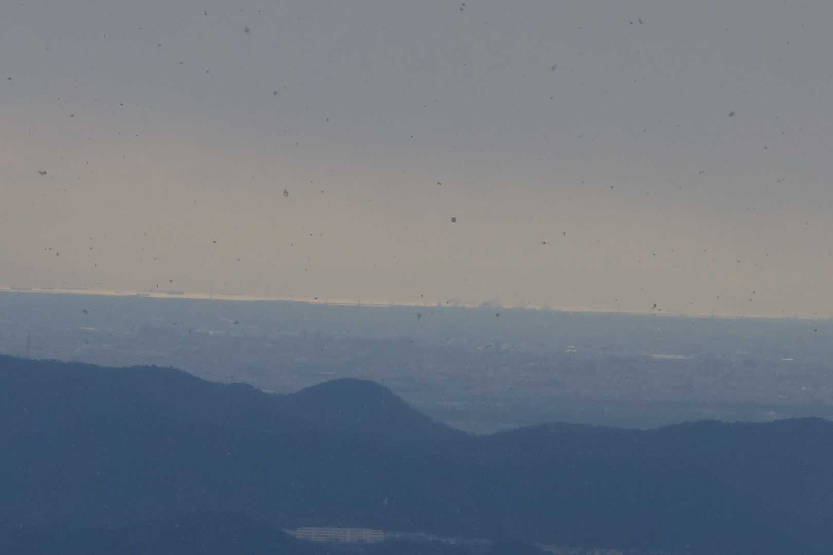 雪が舞う中、望遠レンズでなんとか伊勢湾まで見えました。✨🚢
