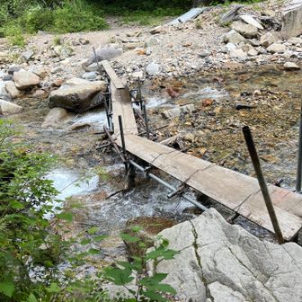 広河原登山口の標識からこの橋渡って本格的な登山になります

川冷たくて気持ちいいです🥴