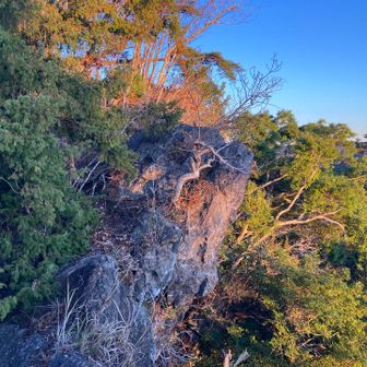 寂光山山頂を望む。岩尾根全体がオーバーハングしてます