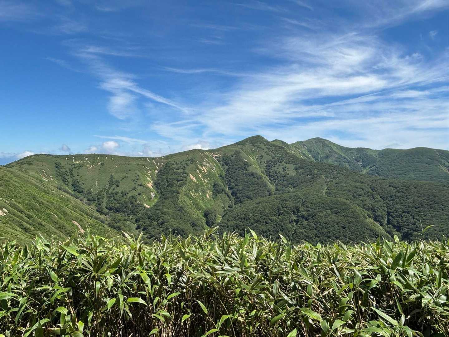 薬師岳山頂から、和賀岳と、続く道を眺める
