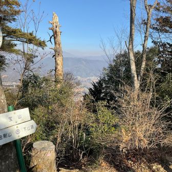 ハイ
宝山山頂
ここも標記これだけです😅
ベンチがあるんですがその下に
三角点ありました〜
ここまで来ればと安心してちょいと休憩😮‍💨
この後の登りの辛さは知る由もなく