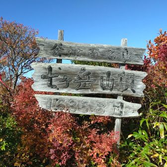 七ヶ岳山頂到着⛰️
ちなみにこちらの山頂が、「一番岳⛰️」
山頂周辺の紅葉🍁ドンピシャでした👍