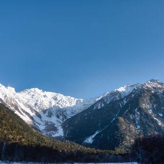なんだか画角が変になっているのは工事の影響で、下に見えている重機とかをカットしているからです。さてその後、前回は雪が多くて見送った岳沢湿原を目指します。