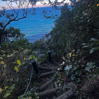 海岸のほうへ階段を下っていくと...
