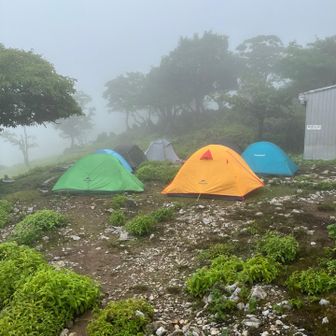藤原山荘前に中国の人達のテントが７張り😳