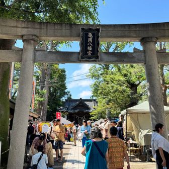 ついでに亀岡八幡宮に寄ろうとしたら、今日はイベントをやっていて賑わっている。