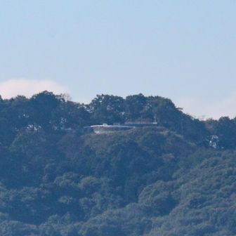 皇鈴山を拡大
ピンクのポストをかろうじて確認
シンボルツリーは後方の木と同化して分からんな