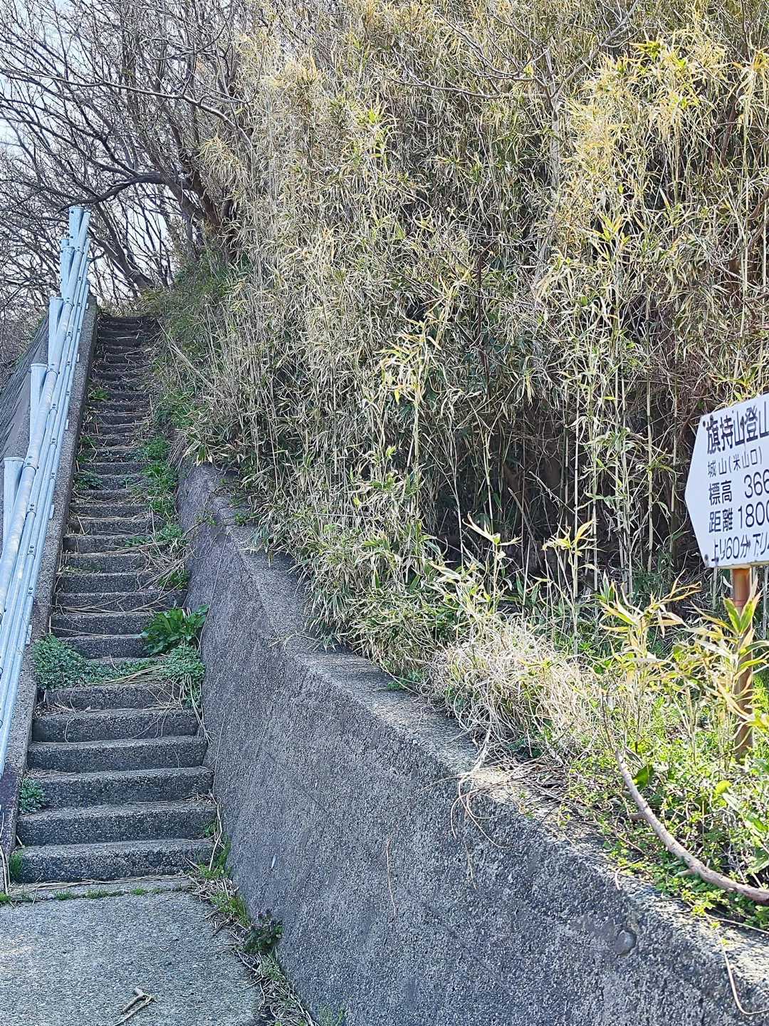 国道8号脇のスペースに縦列駐車して、こちらの階段からスタート