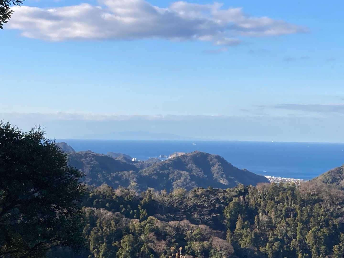 海の向こうに伊豆大島が見えています。