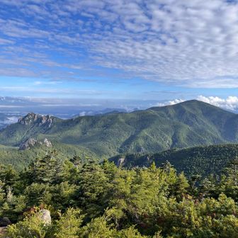 左手⬅️の瑞牆山（2,230m）から右➡️へ緑濃い小川山（2,418m）の広がり✨