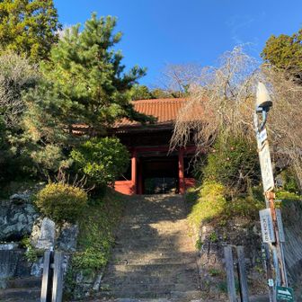 本堂から急な階段を降りて仁王門