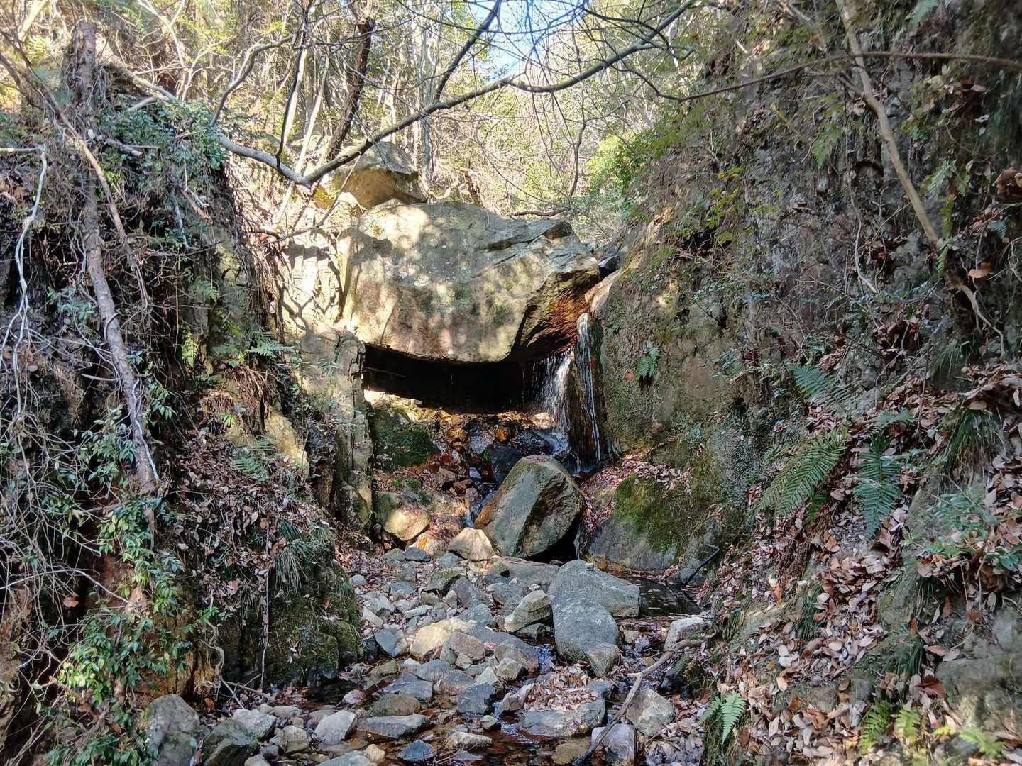 1つ目の小さな滝
登山道は大きな岩の上らしい