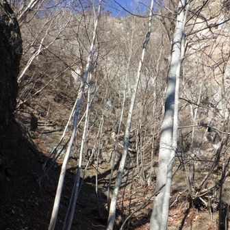 星穴岳50ｍ懸垂着地ポイントのルンゼに合流。