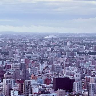 大和ハウスプレミストドーム（札幌ドーム）が見える。コンサドーレ札幌⚽️の本拠地
２日前に見学した所だわ😁