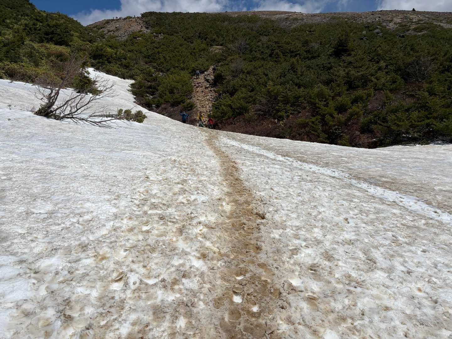 一切経山方面はここに残雪。