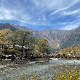 河童橋からの景色も晴れてると全然違いますねー
