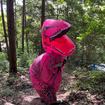 🚨不審者発見🦖　本日2本目だそうです。
この着ぐるみファン付いてないけど、
熱中症大丈夫かな😅　⛑️ご安全に🦺