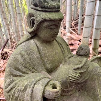 Mother and child on the summit. Bamboo is  taking over the whole area, but the mother and child remain at peace. 