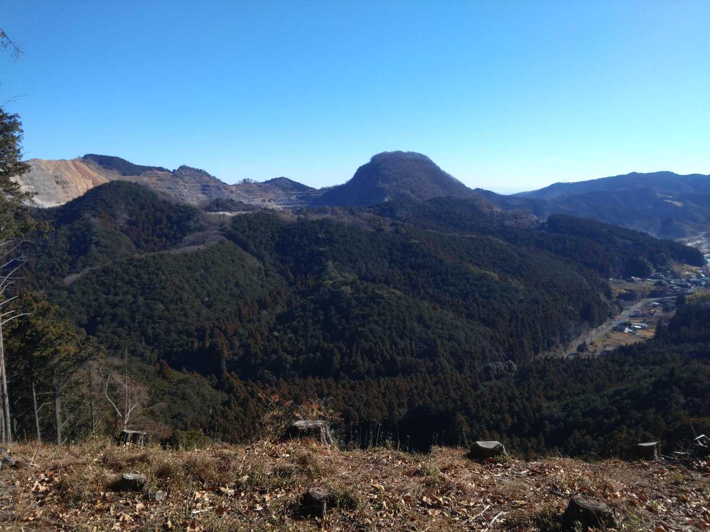 木が伐採されており三峰山がバッチリ見えるポイント