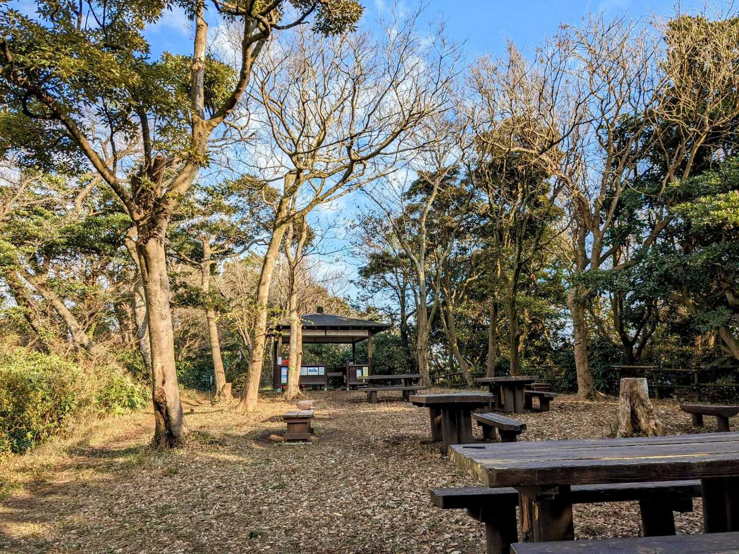 東屋のある広場。
大峰山のコースに入ってからここまでは誰にも会わず。ここに二組いました。
ここで購入したパンをいただきました。遅いランチ。
