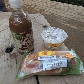 稲荷山展望台で昼ご飯。美味い🐴
めっちゃ値引き品だけど。笑