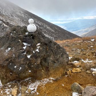 下山は　避難小屋🛖には寄らずに
下山温泉♨️を楽しもうと
阿蘇みえました！！！　綺麗に雪だるま⛄️⛄️出来てまして