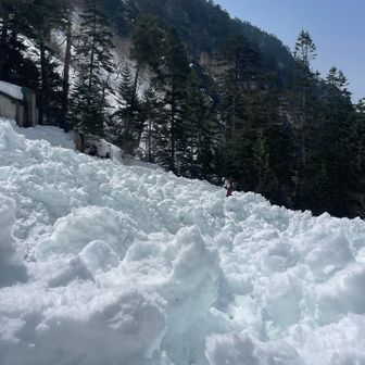 先に行った方がちょうど渡ってる！
私も渡り中。
どれだけ大きいか分かる！