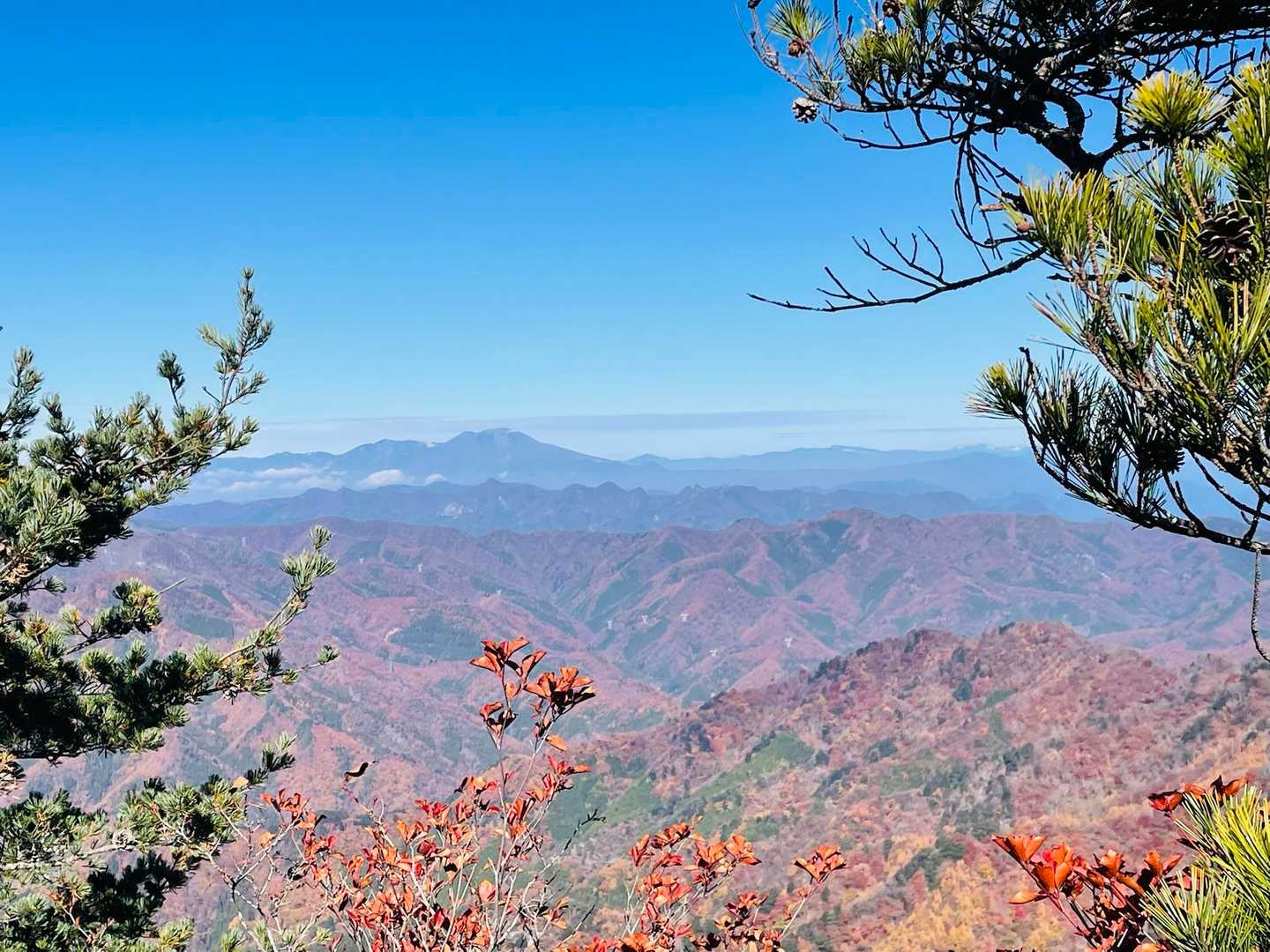 赤く染る山と浅間山