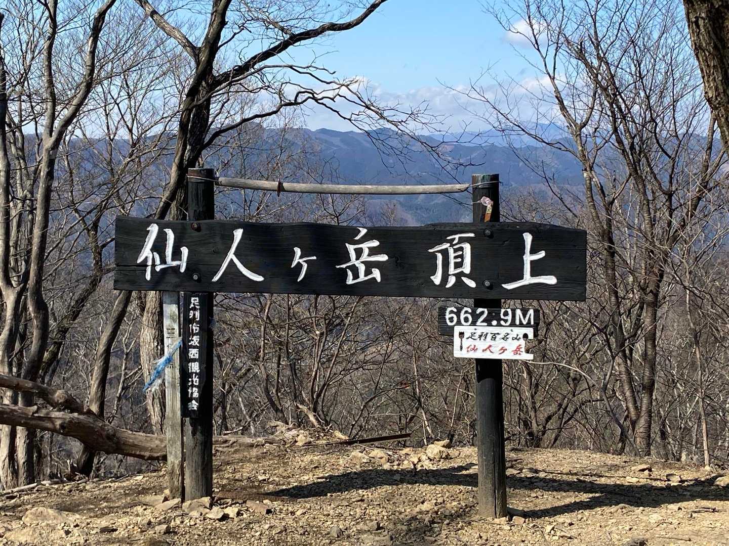 仙人ヶ岳頂上到着！ヤッホー！
さすがに頂上は遮るものが無いので、吹きさらしの強風が直撃する。寒いかも。