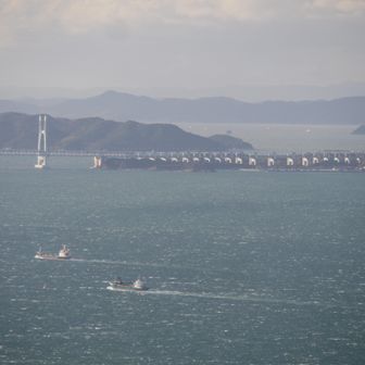 与島高架橋．．．パーキングエリアがある。