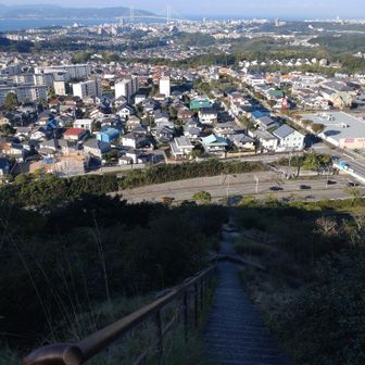 地獄の階段ノボルぅぅ🎶
梶尾山の　天　ぃや　地獄　に続く階段　から振り返って。
この背後に　階段がまだ1/3ほど残っているのだ。