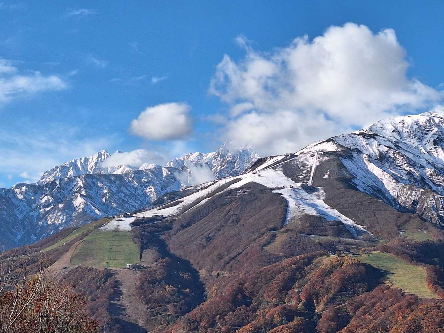 八方のゲレンデのグリーンと雪化粧が好き♡