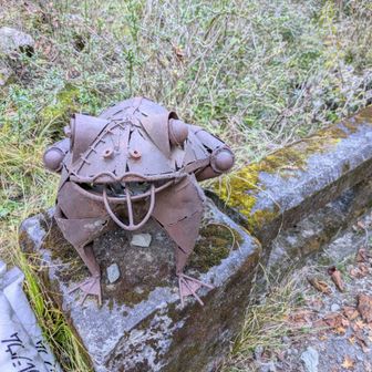 日の出山下山。登山口はいつも蛙がお出迎え。