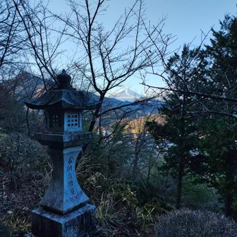 神社の階段を登るやいなや早速富士山が