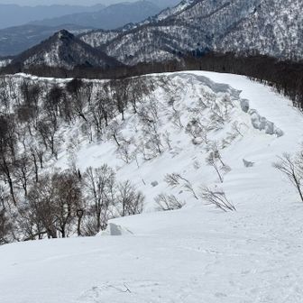 景色を堪能したので下山します。
雪庇が美しい。