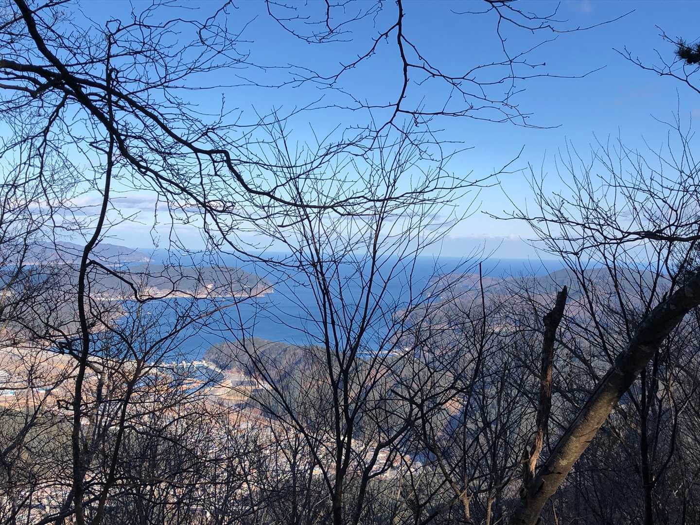 山頂部からのビュー。鵜住居の街並みがみえます。