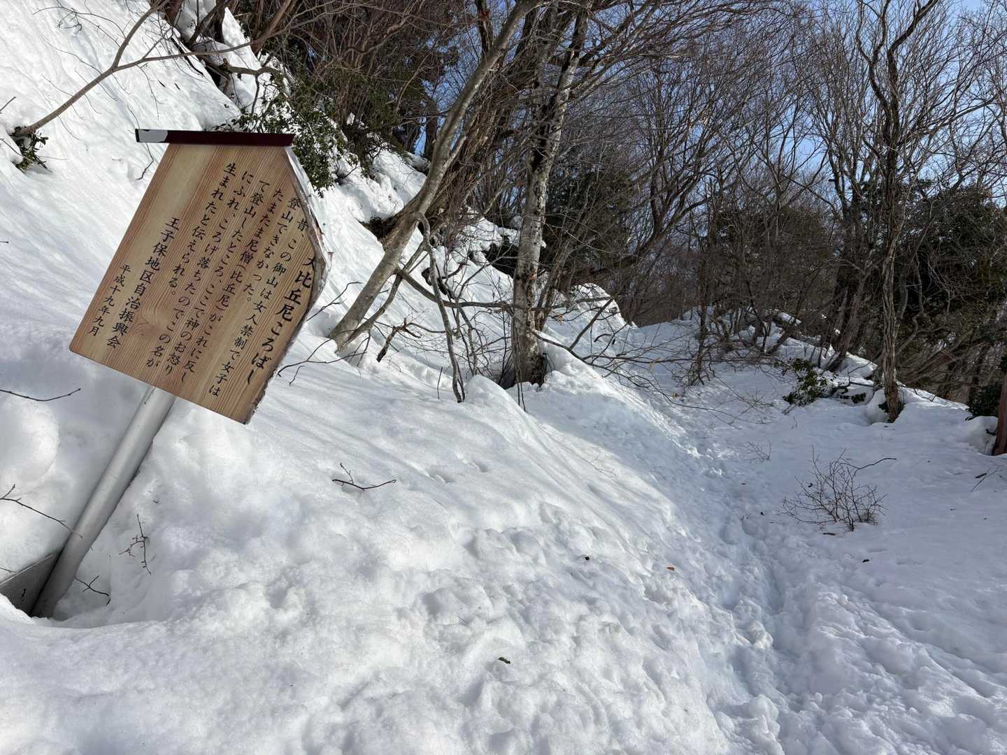 雪の下は　苔でﾂﾙﾂﾙ  鎖場の道