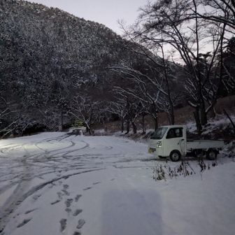 今日は安全第一、軽トラ4WDで、まだ誰も来てない